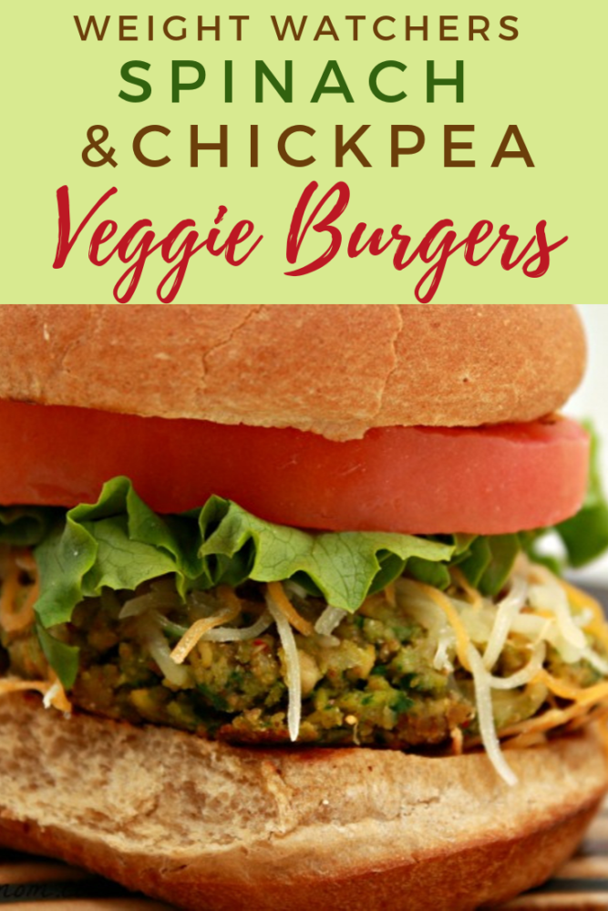 Try these spinach and chickpea veggie burger for a delicious healthy meal! Perfect consistency and super easy to make! Vegetarian and Weight Watchers Friendly! #weightwatchers #vegetarian #veggieburgers #chickpeas #healthyburgers