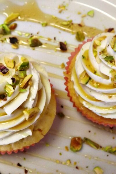 White Chocolate Cupcakes With Honey Pistachio Frosting