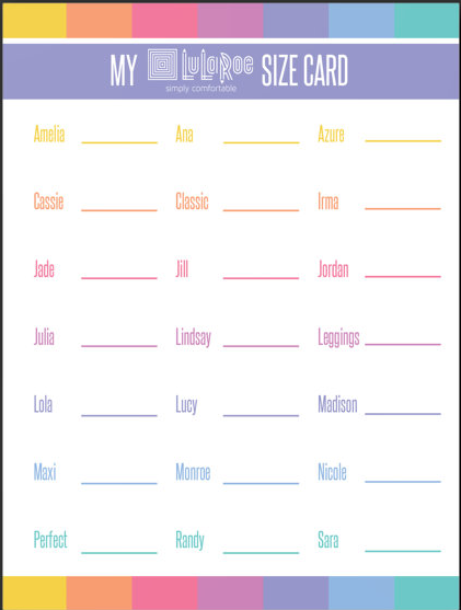 lularoe sizing card