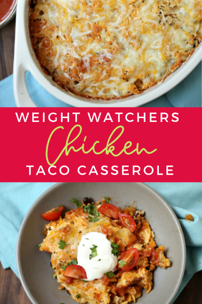 You have to try this Weight Watchers Taco Casserole! Use ground turkey or chicken and still ONLY 6 Smartpoints for a one pan meal! #ww #onepanmeal #taco #tacocasserole #chicken 