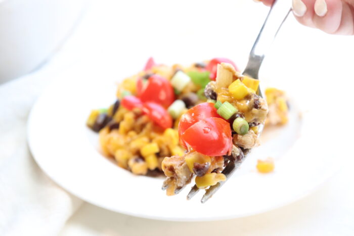 weight watchers taco casserole on a fork 