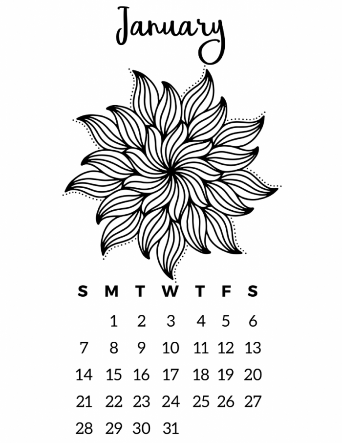 Free Printable 2018 Calendar Mandala Coloring