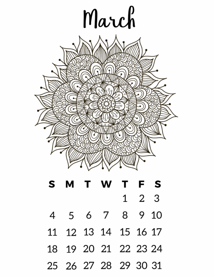 Free Printable 2018 Calendar Mandala Coloring