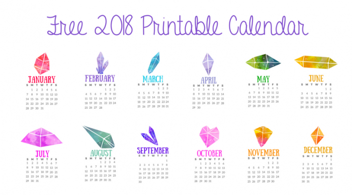 Printable Crystals Calendar