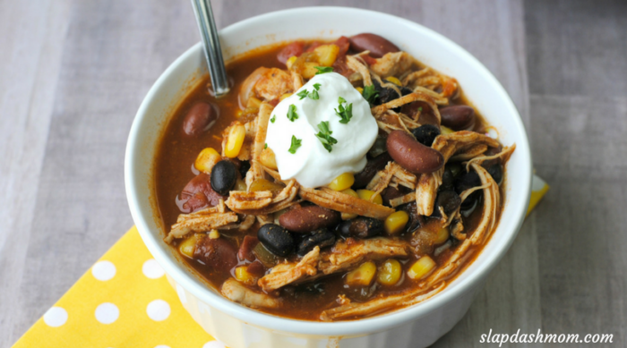 instant pot chicken taco soup in a white bowl