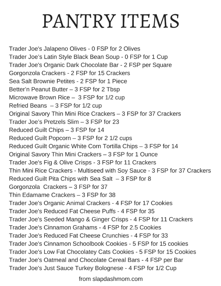 Weight Watchers Friendly Trader Joe's Shopping List Slap Dash Mom