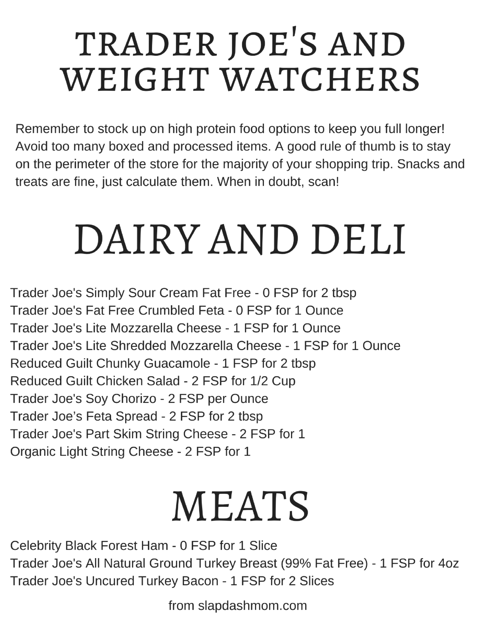 Weight Watchers Friendly Trader Joe's Shopping List Slap Dash Mom