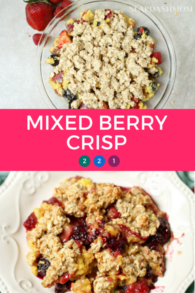 This berry crisp is the best fruit dessert you will ever taste! With raspberries, blackberries, and strawberries it is so refreshing! You can use fresh or frozen berries and even mix in other berries of your choice! Easy to make and everyone loves it! 