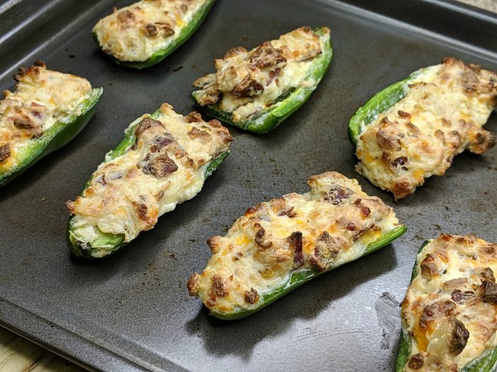 chicken stuffed jalapeno poppers after baking