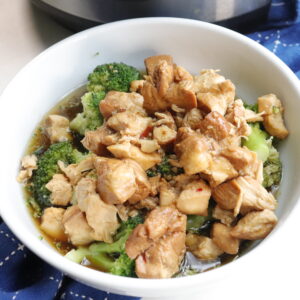 IP Teriyaki Chicken in a white bowl, close up