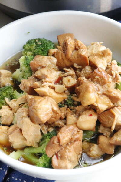 IP Teriyaki Chicken in a white bowl, close up