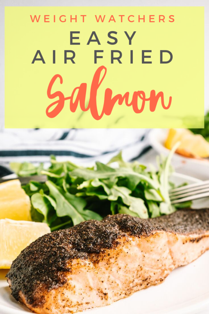 This air fried salmon is SUPER easy to cook and a healthy spin on a weeknight dinner. Weight Watchers friendly with ONLY 2 Smartpoints! Be sure to pair it with a nice garden salad or air fryer corn on the cob! #airfryer #airfryerrecipes #salmon #seafood #weightwatchers