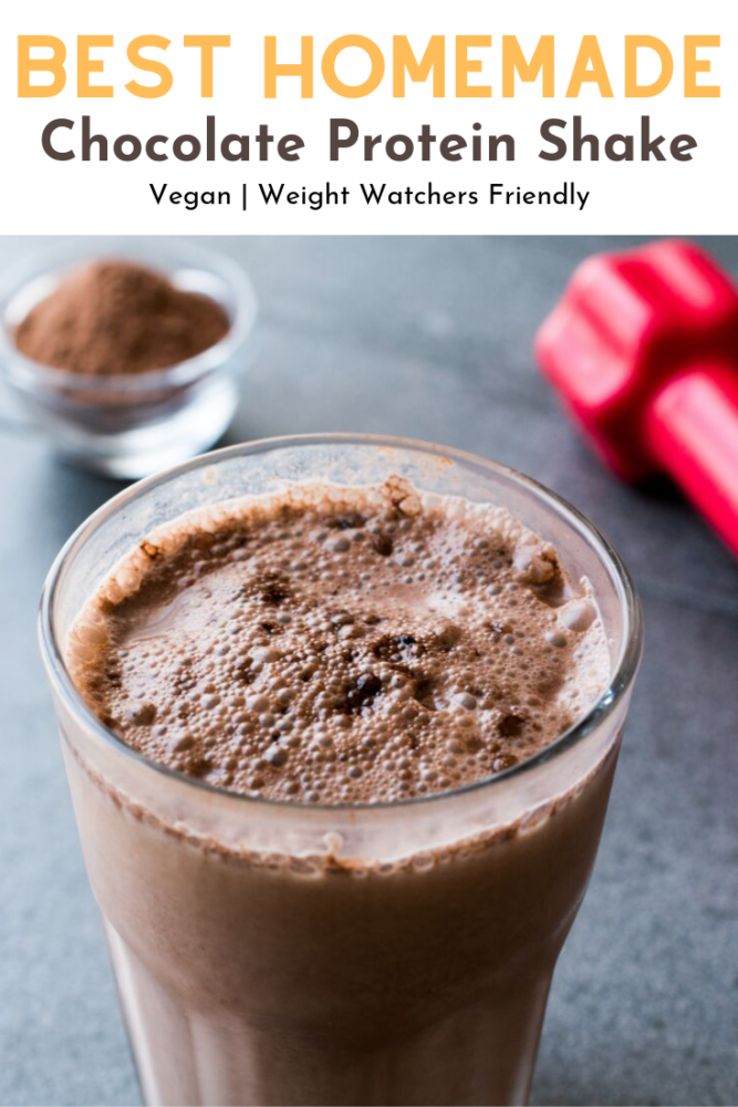 This homemade chocolate protein shake is perfect for breakfast, a snack, or if you need a pick me up after a workout. Simple ingredient list along with great taste plus it’s Weight Watchers friendly! #proteinshakes #weightwatchers #vegan #mealreplacement #chocoloate