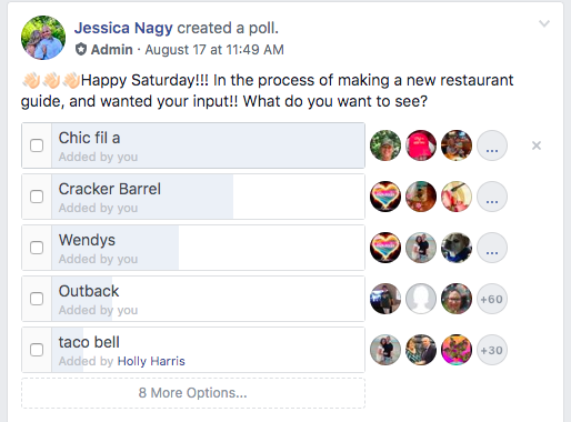 Chic Fil A poll from FB group