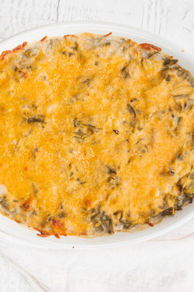 cheesy green bean casserole after cooking