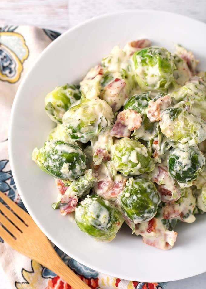 instant pot thanksgiving brussel sprouts in white bowl