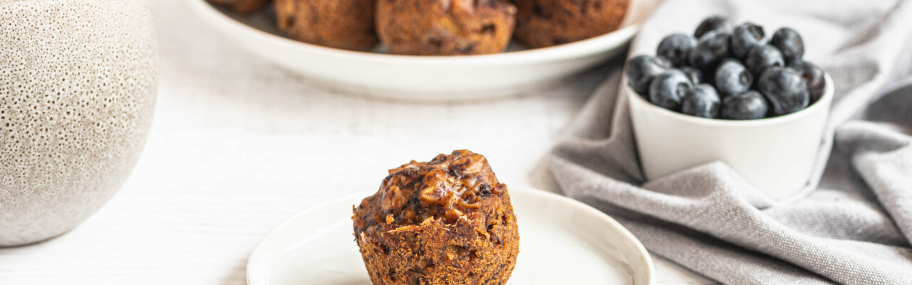 close up of banana blueberry muffins
