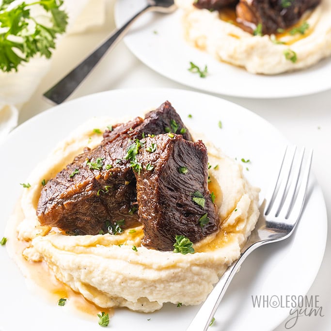 instant pot thanksgiving short ribs on top of potatoes