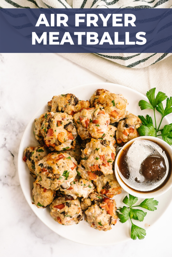 These air fryer meatballs made with ground turkey are a real crowd pleaser! Perfect for lunch, dinner, or appetizer and pairs well with dipping sauces or gravy. Easy to make! Don't believe me? Be sure to watch the video. #airfryerrecipes #turkey #appetizers
