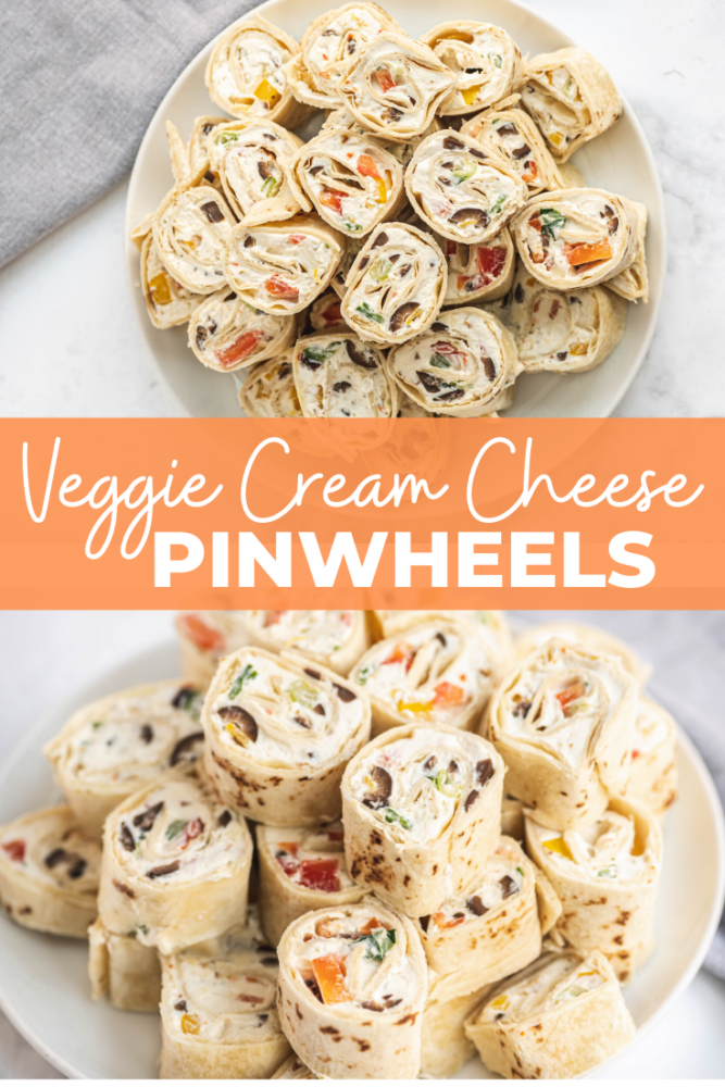 The Veggie Pinwheels with Cream Cheese make a great snack, appetizer, and lunch! It's vegetarian and Weight Watchers Friendly for 3 points on all new plans! Easy, healthy, and guaranteed to make your mouth water! #ww #appetizers #pinwheels