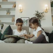 Boy and girl reading
