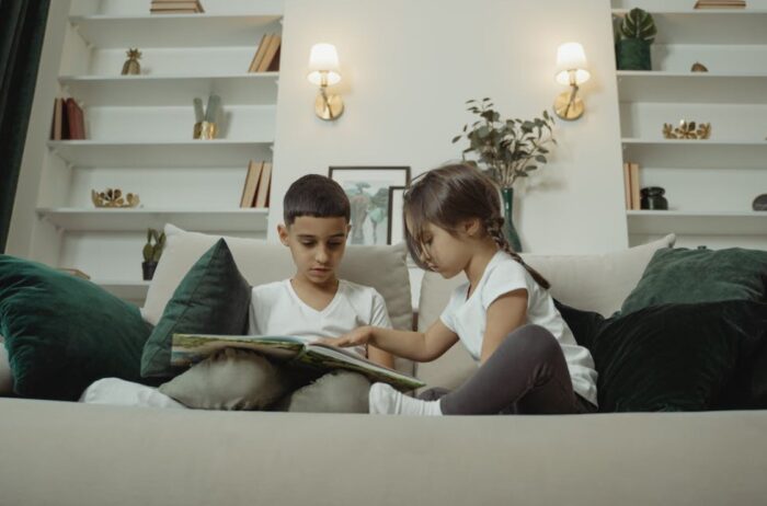 Boy and girl reading