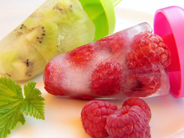 Examples of Kiwi and Raspberries frozen for Ice Hack Weight Loss Ideas